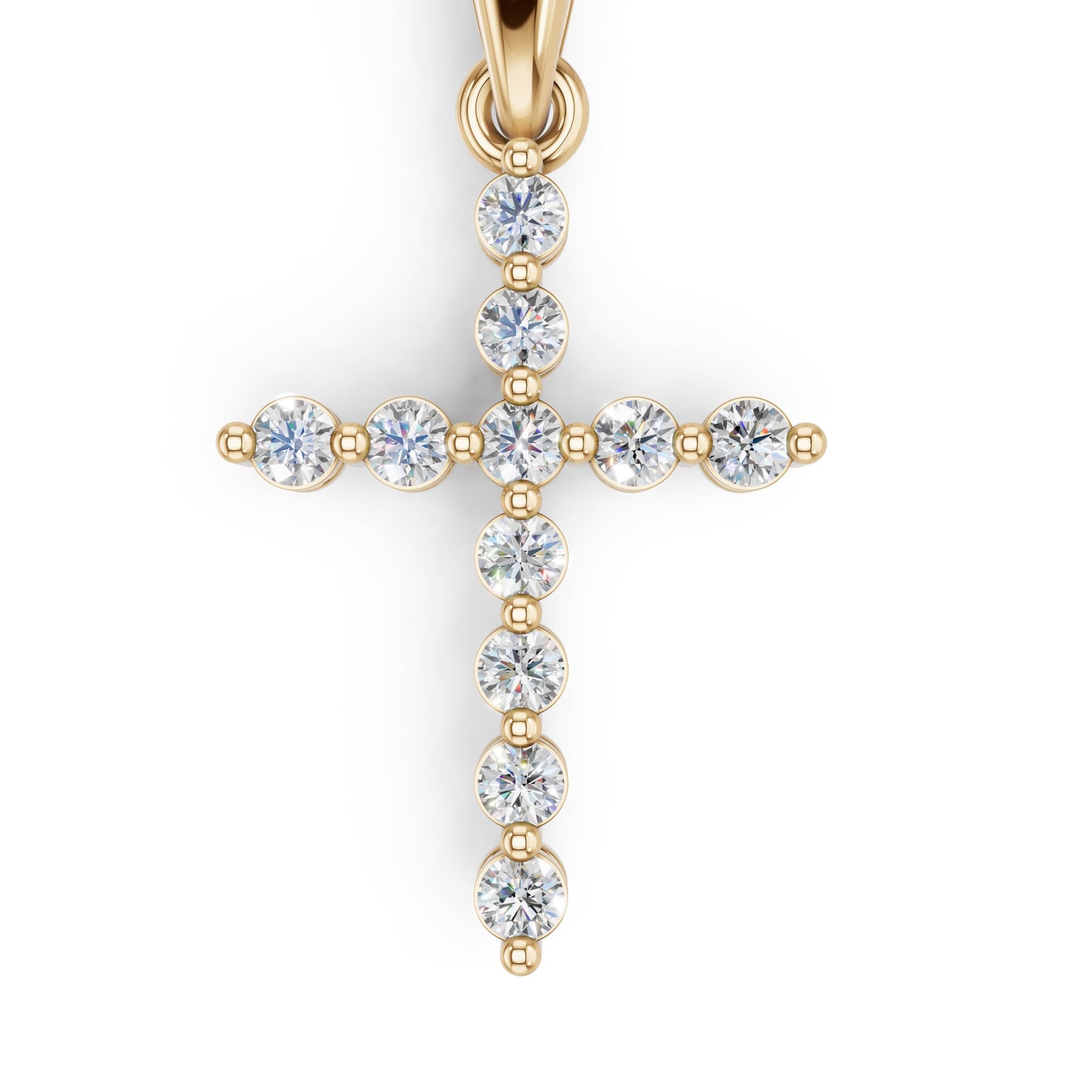 Derosa Jewels Lab Grown Diamond Cross Pendant Necklace for Women | 0.25-1.00 Carat Round Cut F-G/VS Diamonds | Solid 10K/14K/18K Rose, White, Yellow Gold | 18 Inch Chain Religious Jewelry Gift