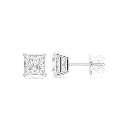 Certified 2-5 Carat Princess Cut Diamond Stud Earrings for Women – Push Back Solitaire Princess Diamond Studs in 10K, 14K & 18K Gold – Rose, White and Yellow Gold