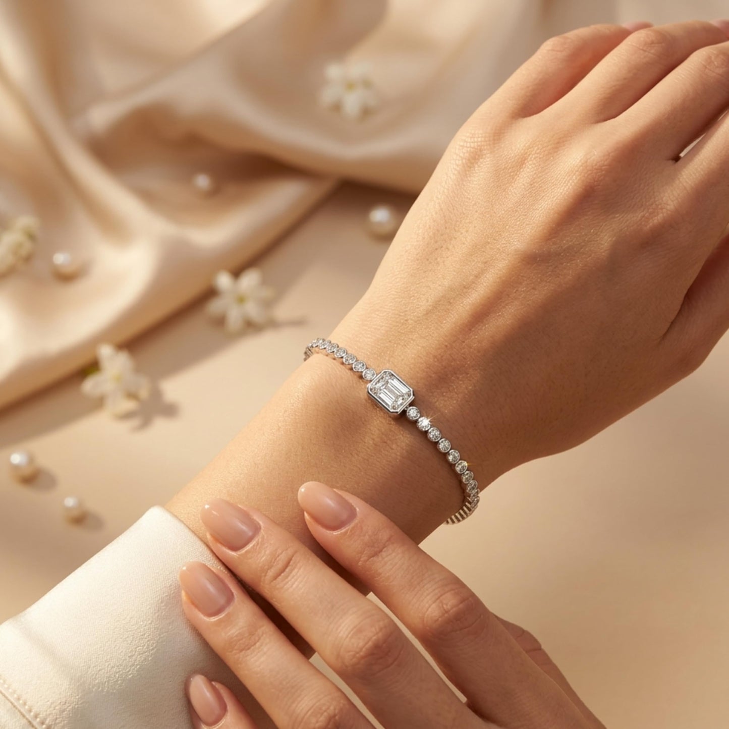 Derosa Jewels 1 Carat Certified Radiant Cut Lab Grown Diamond Bracelet for Women – 10K 14K 18K Gold (White, Yellow or Rose), Diamond Tennis Bracelet with Radiant Center Stone, 7 Inch