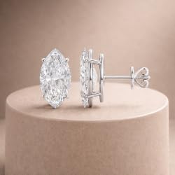 Cerified 2-5 Carat Marquise Cut Diamond Stud Earrings for Women – Solitaire Prong Set Earrings – Available in 10K, 14K & 18K – White, Yellow & Rose Gold