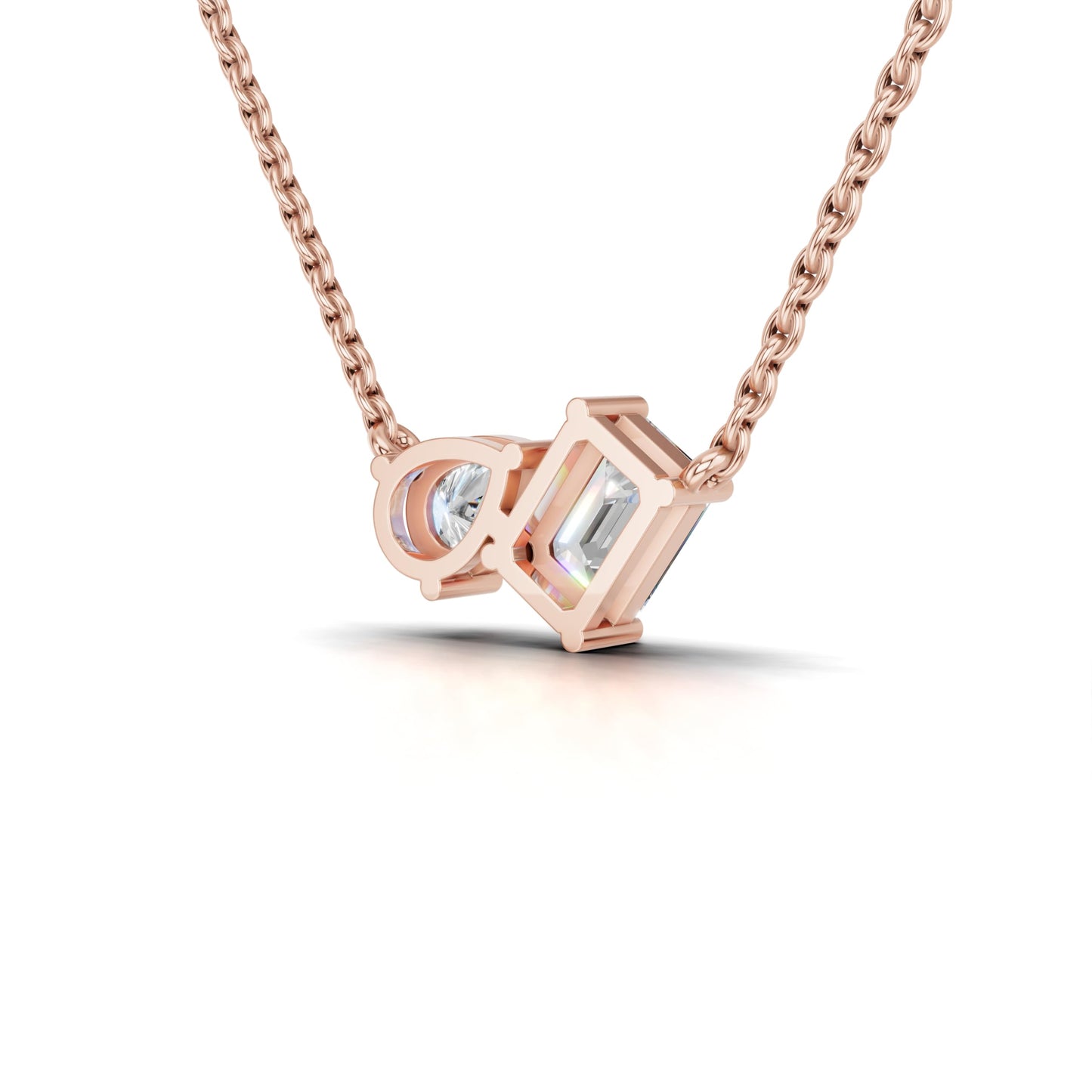 Derosa Jewels 1.5 Carat Diamond Duo Pendant Necklace for Women, 0.75 Ct Emerald Cut & Pear Shape Lab-Grown Diamonds – 10K 14K 18K Gold & 14K White Gold with Sterling Silver Chain, 18 Inch