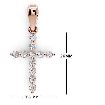 Derosa Jewels Lab Grown Diamond Cross Pendant Necklace for Women | 0.25-1.00 Carat Round Cut F-G/VS Diamonds | Solid 10K/14K/18K Rose, White, Yellow Gold | 18 Inch Chain Religious Jewelry Gift