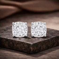 Certified 2-5 Carat Cushion Cut Diamond Stud Earrings for Women – Solitaire 4 Prong Setting – 10K, 14K & 18K – White Gold, Yellow Gold & Rose Gold