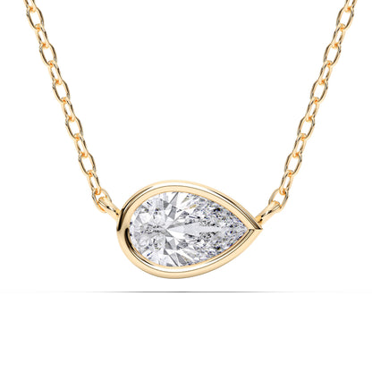 Derosa Jewels 1 Carat Pear Cut East West Lab Grown Diamond Pendant Necklace for Women | 10K 14K 18K Yellow White Rose Gold | Bezel Set Solitaire Diamond Necklace | Elegant Fine Jewelry Gift for Her