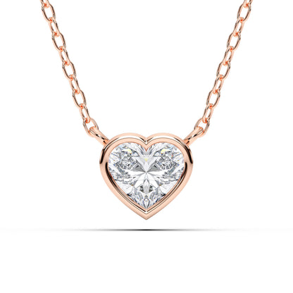 Derosa Jewels 1 Carat Heart Cut Lab Grown Diamond Pendant Necklace for Women | Bezel Set Solitaire in 10K 14K 18K Rose White Yellow Gold | Elegant Fine Jewelry Gift for Anniversary Valentine Birthday