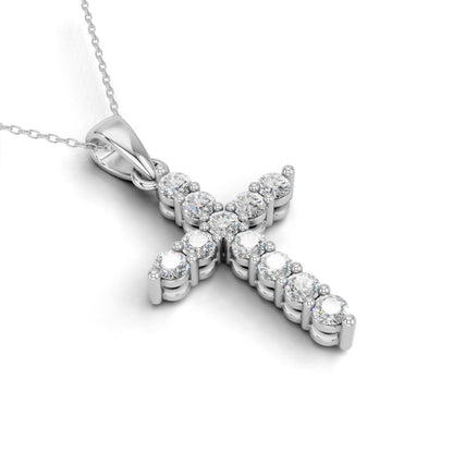Lab Grown Diamond Double Prong Cross Pendant Necklace for Women | 0.25 - 1.00 Carat Round Cut F-G/VS Diamonds | Solid 10K/14K/18K Rose, White, Yellow Gold | 18 Inch Chain Religious Jewelry Gift