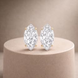 Cerified 2-5 Carat Marquise Cut Diamond Stud Earrings for Women – Solitaire Prong Set Earrings – Available in 10K, 14K & 18K – White, Yellow & Rose Gold