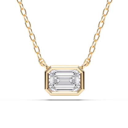 0.50 Carat East West Emerald Cut Lab Grown Diamond Pendant Necklace | Solid 10K 14K 18K Gold | Horizontal Solitaire Necklace in Rose, White, or Yellow Gold | Dainty Fine Jewelry Gift for Women