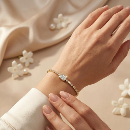 Derosa Jewels 1 Carat Certified Radiant Cut Lab Grown Diamond Bracelet for Women – 10K 14K 18K Gold (White, Yellow or Rose), Diamond Tennis Bracelet with Radiant Center Stone, 7 Inch