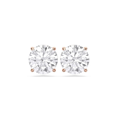 Certified 2-5 Carat Round Cut Diamond Stud Earrings for Women – Classic Solitaire Round Diamond Studs in 10K, 14K & 18K – Rose, White and Yellow Gold