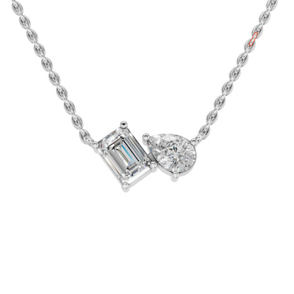 Derosa Jewels 1.5 Carat Diamond Duo Pendant Necklace for Women, 0.75 Ct Emerald Cut & Pear Shape Lab-Grown Diamonds – 10K 14K 18K Gold & 14K White Gold with Sterling Silver Chain, 18 Inch