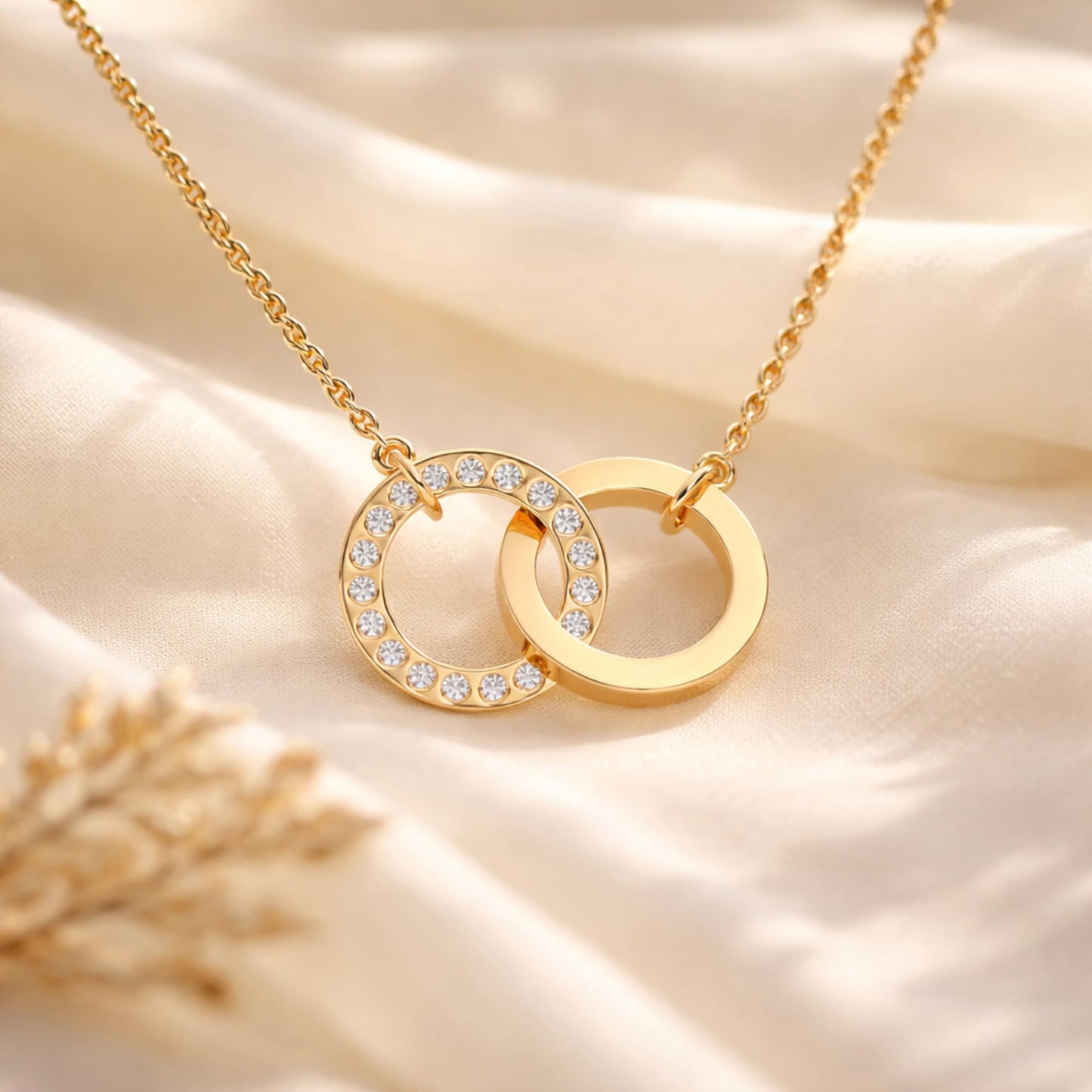 Derosa Jewels Lab Grown Diamond Circle Necklace for Women in 10KT 14KT 18KT Gold (Yellow, White, Rose) | Double Circle Pendant | 16 Inch Necklace with 18 Inch Extension Chain