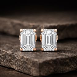 Certified 2-5 Carat Emerald Cut Diamond Stud Earrings for Women – Solitaire Emerald Shape Studs in 10K, 14K & 18K – Rose, White and Yellow Gold