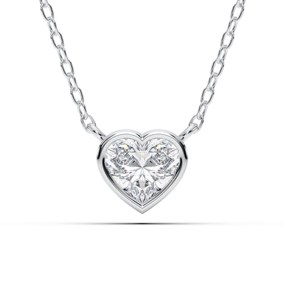 Derosa Jewels 1 Carat Heart Cut Lab Grown Diamond Pendant Necklace for Women | Bezel Set Solitaire in 10K 14K 18K Rose White Yellow Gold | Elegant Fine Jewelry Gift for Anniversary Valentine Birthday
