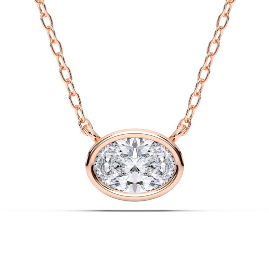 1 Carat Oval Cut Lab Grown Diamond East West Pendant Necklace for Women | Bezel Set Solitaire in 10K 14K 18K Rose White Yellow Gold | Modern Minimal Fine Jewelry Gift for Anniversary Birthday