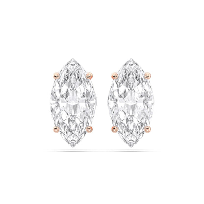Cerified 2-5 Carat Marquise Cut Diamond Stud Earrings for Women – Solitaire Prong Set Earrings – Available in 10K, 14K & 18K – White, Yellow & Rose Gold
