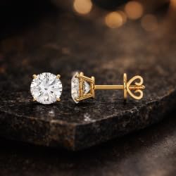 Certified 2-5 Carat Round Cut Diamond Stud Earrings for Women – Classic Solitaire Round Diamond Studs in 10K, 14K & 18K – Rose, White and Yellow Gold