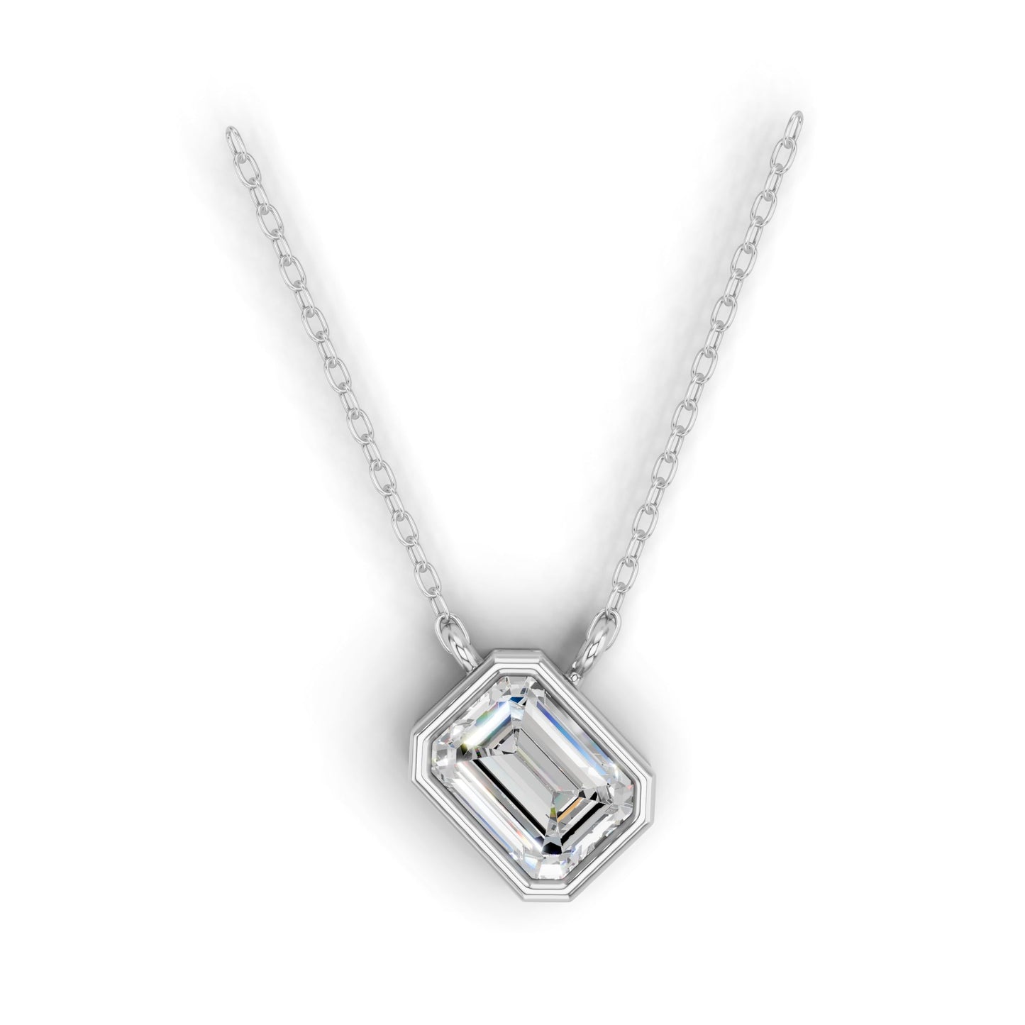 Derosa Jewels Lab Grown Emerald Cut Diamond Pendant Necklace for Women | 0.75 Carat Bezel Set F-G/VS Diamond | Solid 10K 14K 18K Rose White Yellow Gold | Elegant Solitaire Necklace Gift
