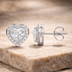 Certified Heart Halo Diamond Stud Earrings for Women – Heart Shape Diamond Earrings in 10K, 14K & 18K – Rose, White and Yellow Gold