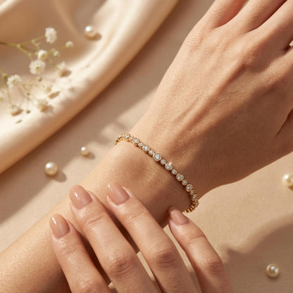 Derosa Jewels Lab Grown Diamond Tennis Bracelet for Women – 7 Inch, Sterling Silver, Yellow Gold Plated or Rose Gold Plated, Bezel Set Diamond Bracelet, Fine Jewelry Gift