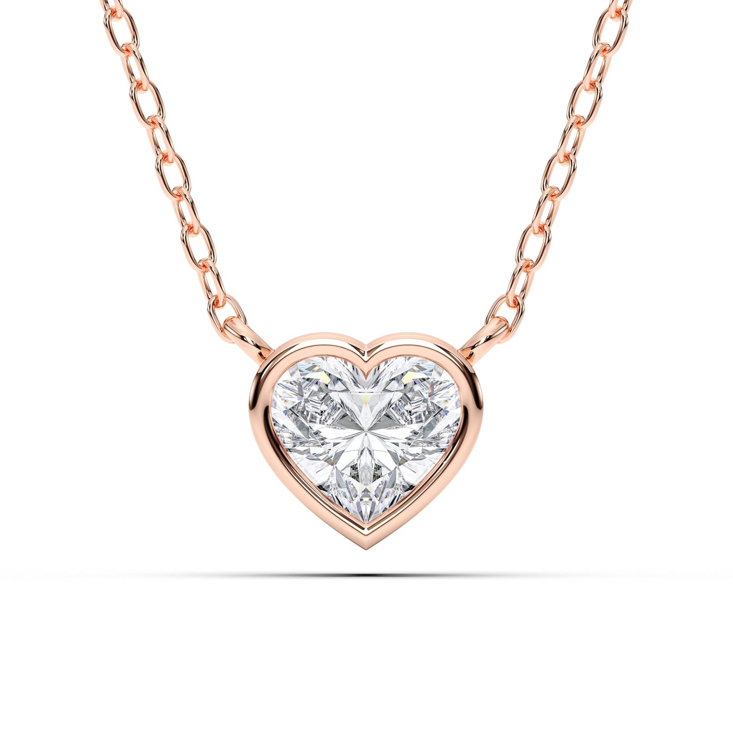 Derosa Jewels 1 Carat Heart Cut Lab Grown Diamond Pendant Necklace for Women | Bezel Set Solitaire in 10K 14K 18K Rose White Yellow Gold | Elegant Fine Jewelry Gift for Anniversary Valentine Birthday
