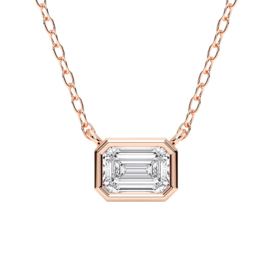 0.50 Carat East West Emerald Cut Lab Grown Diamond Pendant Necklace | Solid 10K 14K 18K Gold | Horizontal Solitaire Necklace in Rose, White, or Yellow Gold | Dainty Fine Jewelry Gift for Women