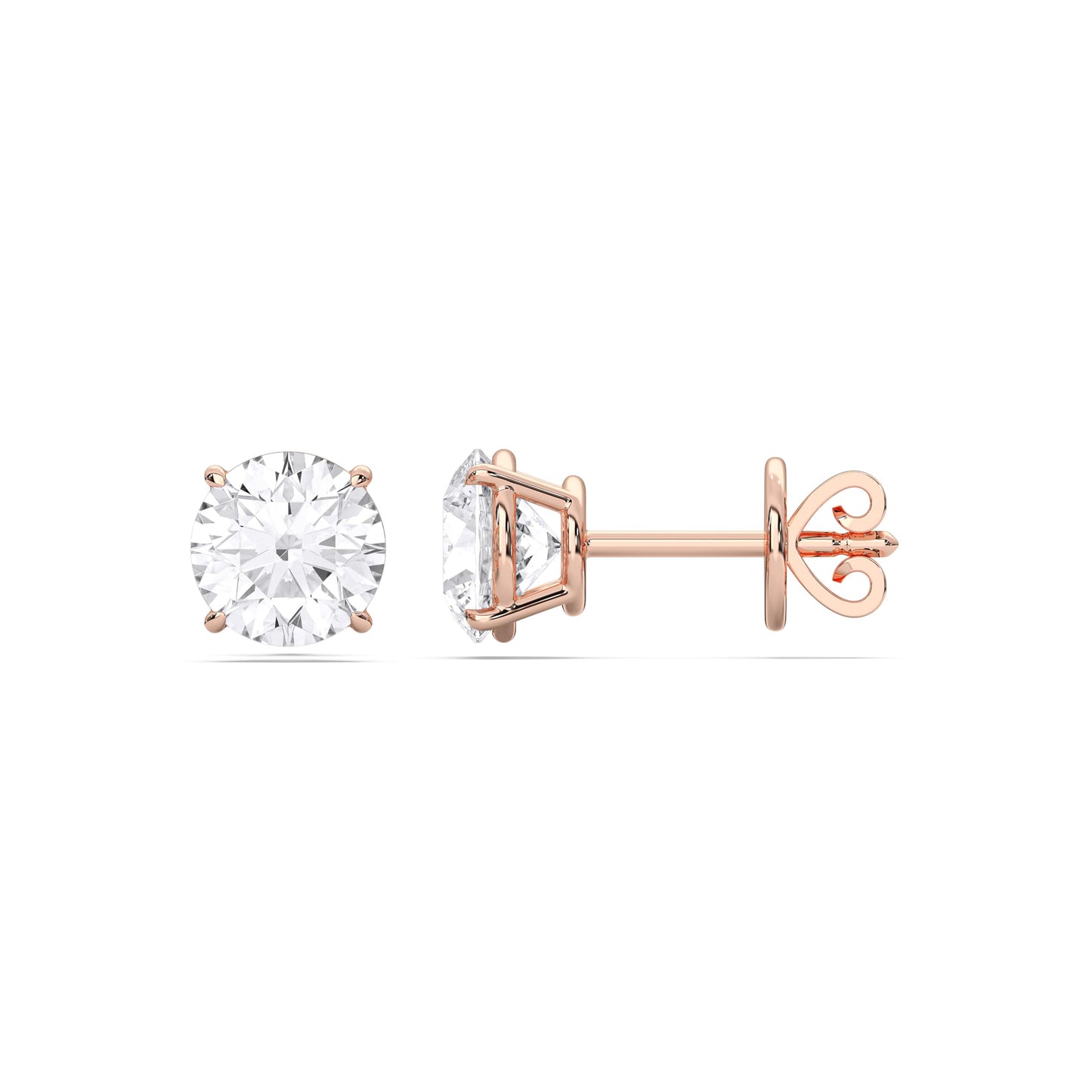 Certified 2-5 Carat Round Cut Diamond Stud Earrings for Women – Classic Solitaire Round Diamond Studs in 10K, 14K & 18K – Rose, White and Yellow Gold
