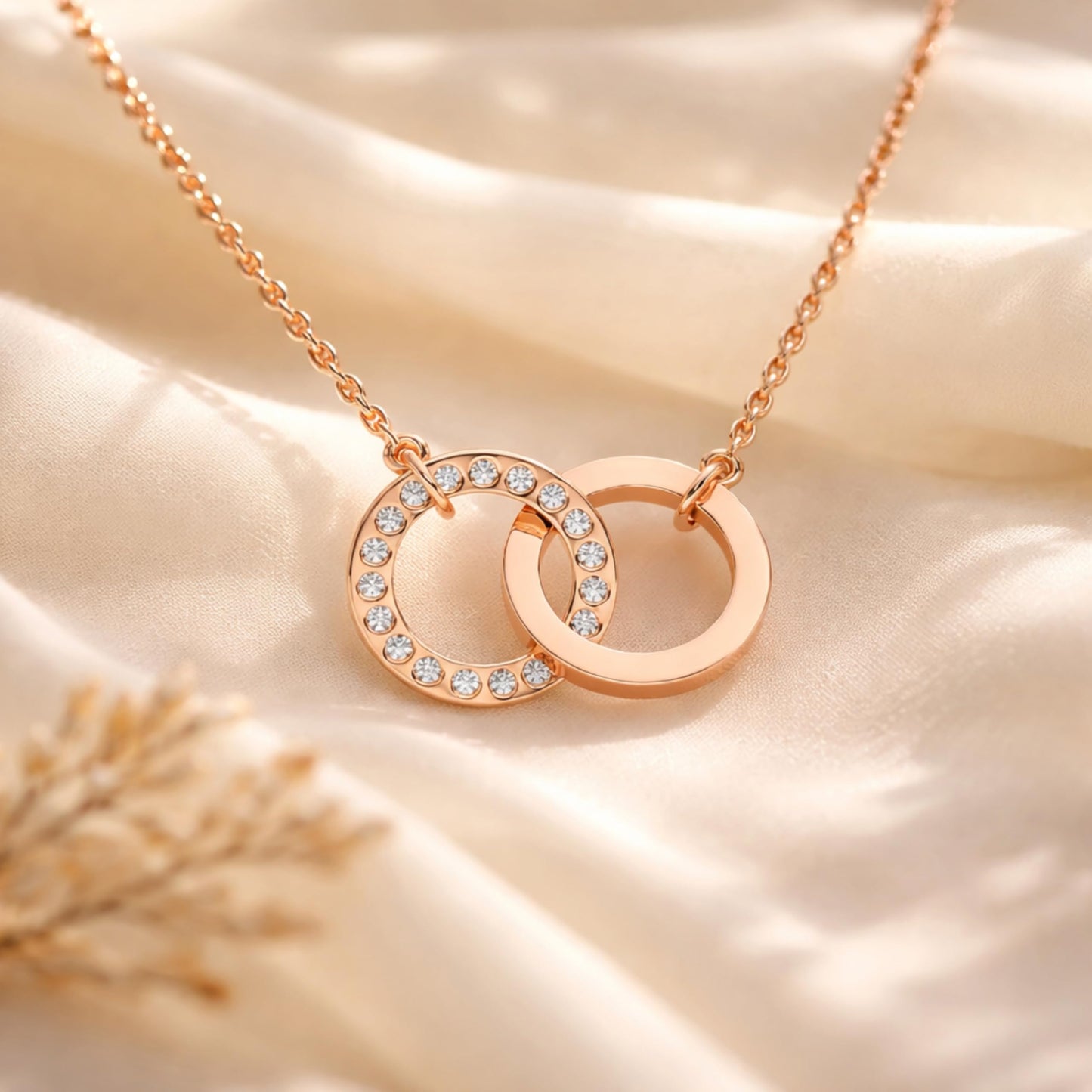 Derosa Jewels Lab Grown Diamond Circle Necklace for Women in 10KT 14KT 18KT Gold (Yellow, White, Rose) | Double Circle Pendant | 16 Inch Necklace with 18 Inch Extension Chain