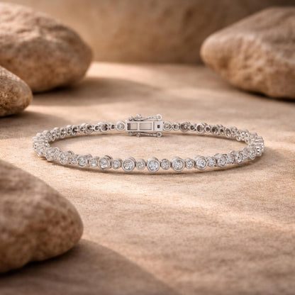 Derosa Jewels Lab Grown Diamond Tennis Bracelet for Women – 7 Inch, 10K 14K 18K Solid Gold (White, Yellow or Rose Gold), Bezel Set Diamond Bracelet, Fine Jewelry Gift