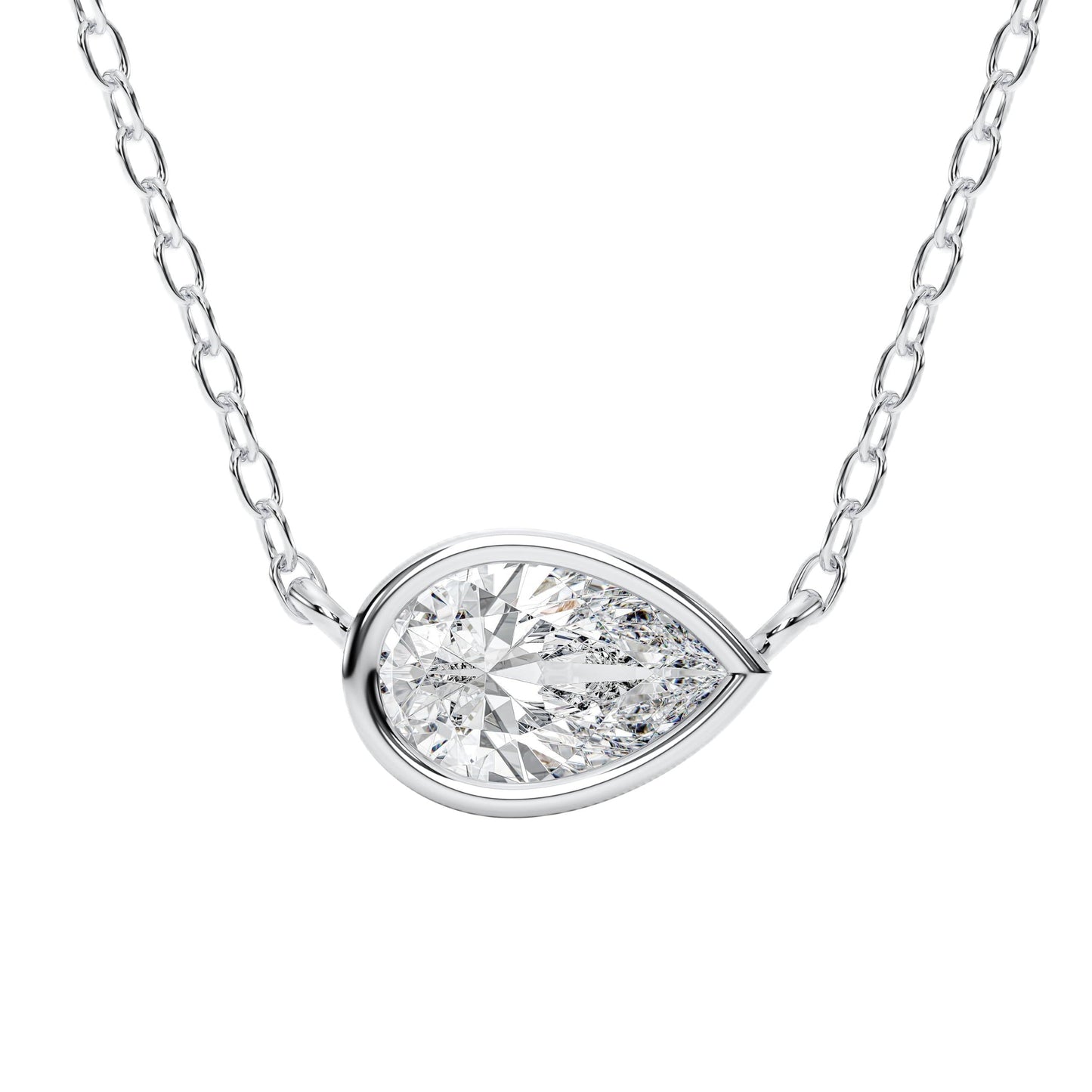 Derosa Jewels 1 Carat Pear Cut East West Lab Grown Diamond Pendant Necklace for Women | 10K 14K 18K Yellow White Rose Gold | Bezel Set Solitaire Diamond Necklace | Elegant Fine Jewelry Gift for Her