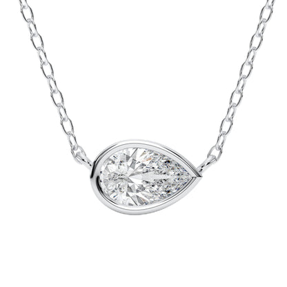 Derosa Jewels 1 Carat Pear Cut East West Lab Grown Diamond Pendant Necklace for Women | 10K 14K 18K Yellow White Rose Gold | Bezel Set Solitaire Diamond Necklace | Elegant Fine Jewelry Gift for Her