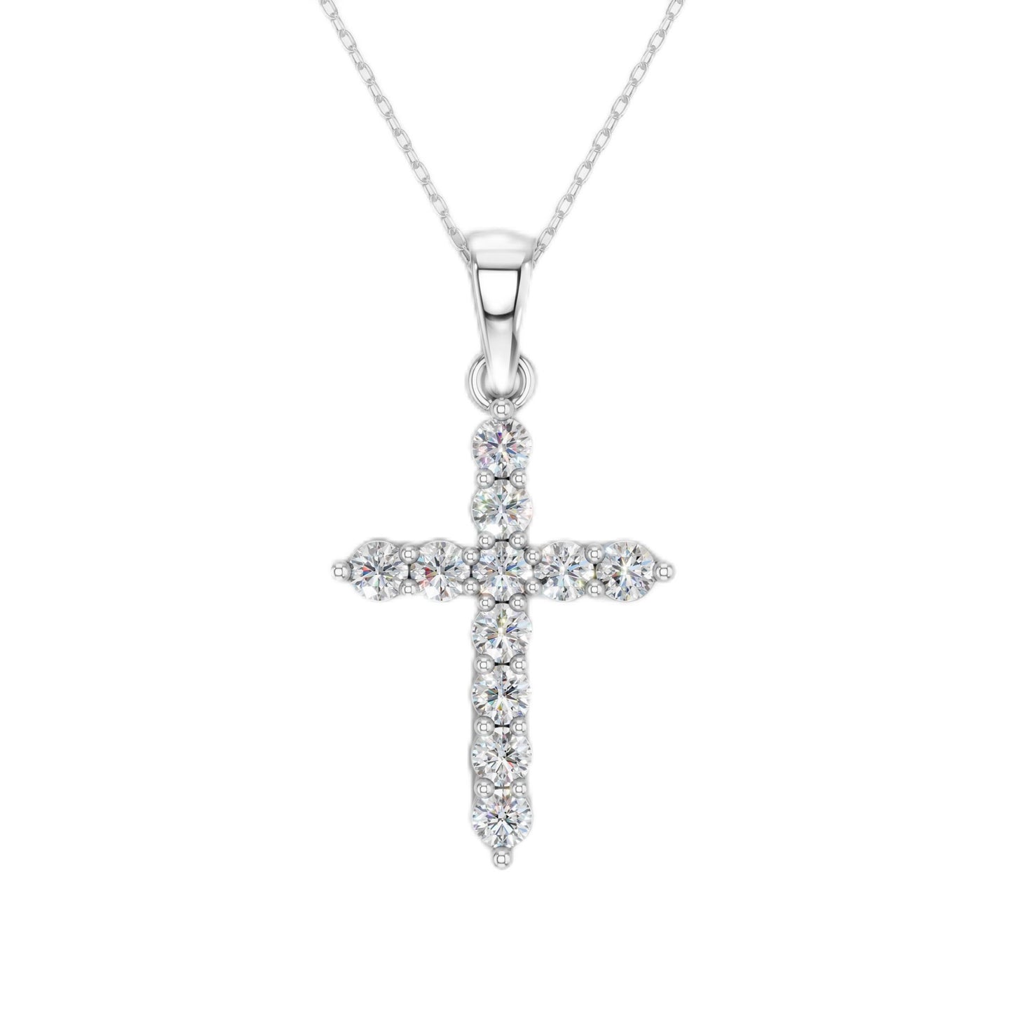 Lab Grown Diamond Double Prong Cross Pendant Necklace for Women | 0.25 - 1.00 Carat Round Cut F-G/VS Diamonds | Solid 10K/14K/18K Rose, White, Yellow Gold | 18 Inch Chain Religious Jewelry Gift