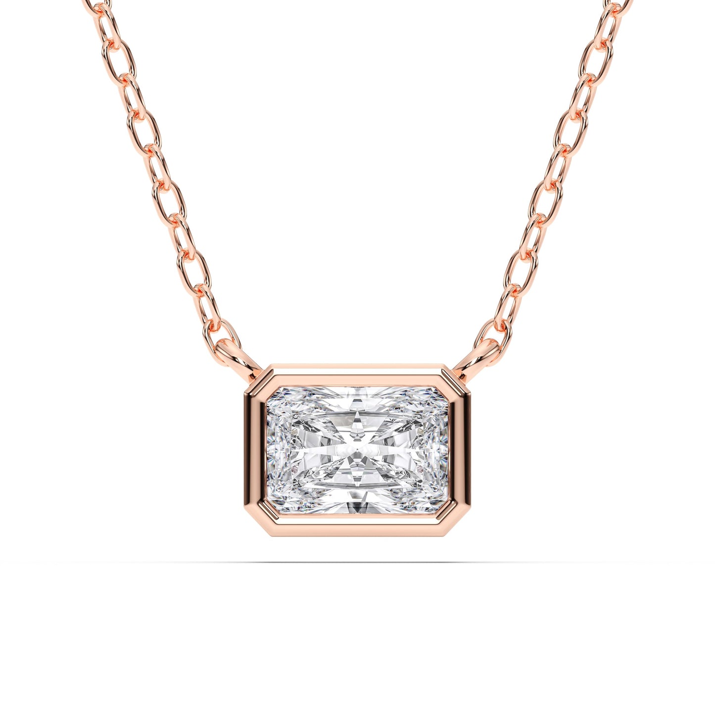 Derosa Jewels 1 Carat East West Radiant Cut Lab Grown Diamond Pendant Necklace for Women | 10K 14K 18K Solid Gold | Bezel Set Solitaire Necklace | D-F/VS Diamond | Modern Minimalist Jewelry Gift