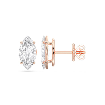 Cerified 2-5 Carat Marquise Cut Diamond Stud Earrings for Women – Solitaire Prong Set Earrings – Available in 10K, 14K & 18K – White, Yellow & Rose Gold