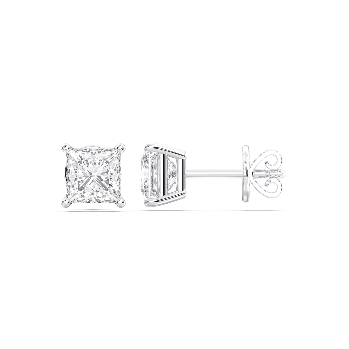 Certified 2-5 Carat Princess Cut Diamond Stud Earrings for Women – Push Back Solitaire Princess Diamond Studs in 10K, 14K & 18K Gold – Rose, White and Yellow Gold