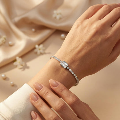 Derosa Jewels 1 Carat Certified Radiant Cut Lab Grown Diamond Bracelet for Women – 10K 14K 18K Gold (White, Yellow or Rose), Diamond Tennis Bracelet with Radiant Center Stone, 7 Inch