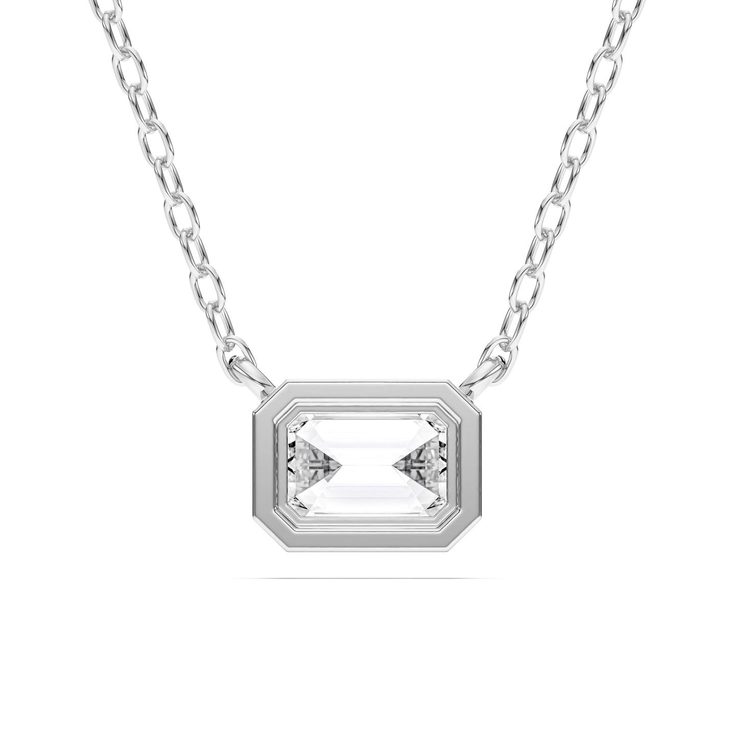 0.50 Carat East West Emerald Cut Lab Grown Diamond Pendant Necklace | Solid 10K 14K 18K Gold | Horizontal Solitaire Necklace in Rose, White, or Yellow Gold | Dainty Fine Jewelry Gift for Women