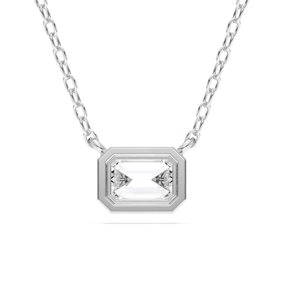 0.50 Carat East West Emerald Cut Lab Grown Diamond Pendant Necklace | Solid 10K 14K 18K Gold | Horizontal Solitaire Necklace in Rose, White, or Yellow Gold | Dainty Fine Jewelry Gift for Women