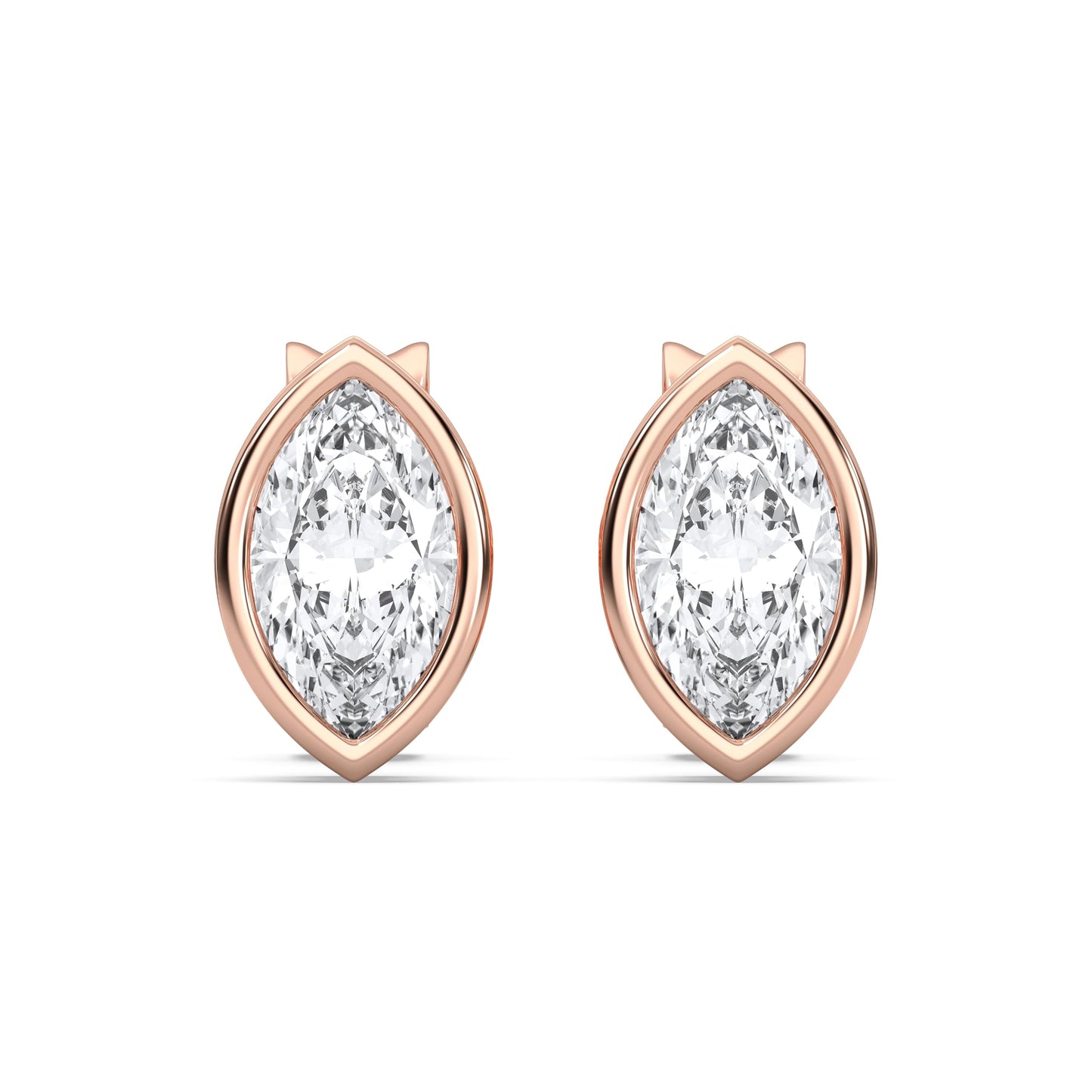 Certified 0.50-2 Carat Marquise Cut Bezel Set Diamond Stud Earrings for Women – Available in 10K, 14K & 18K – White Gold, Yellow Gold, Rose Gold