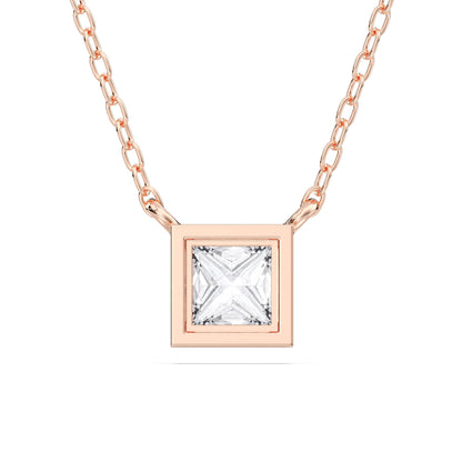 Derosa Jewels 1 Carat Princess Cut Lab Grown Diamond Pendant Necklace for Women | Bezel Set Solitaire Diamond Necklace | 10K 14K 18K Yellow White Rose Gold | Minimal Elegant Jewelry Gift