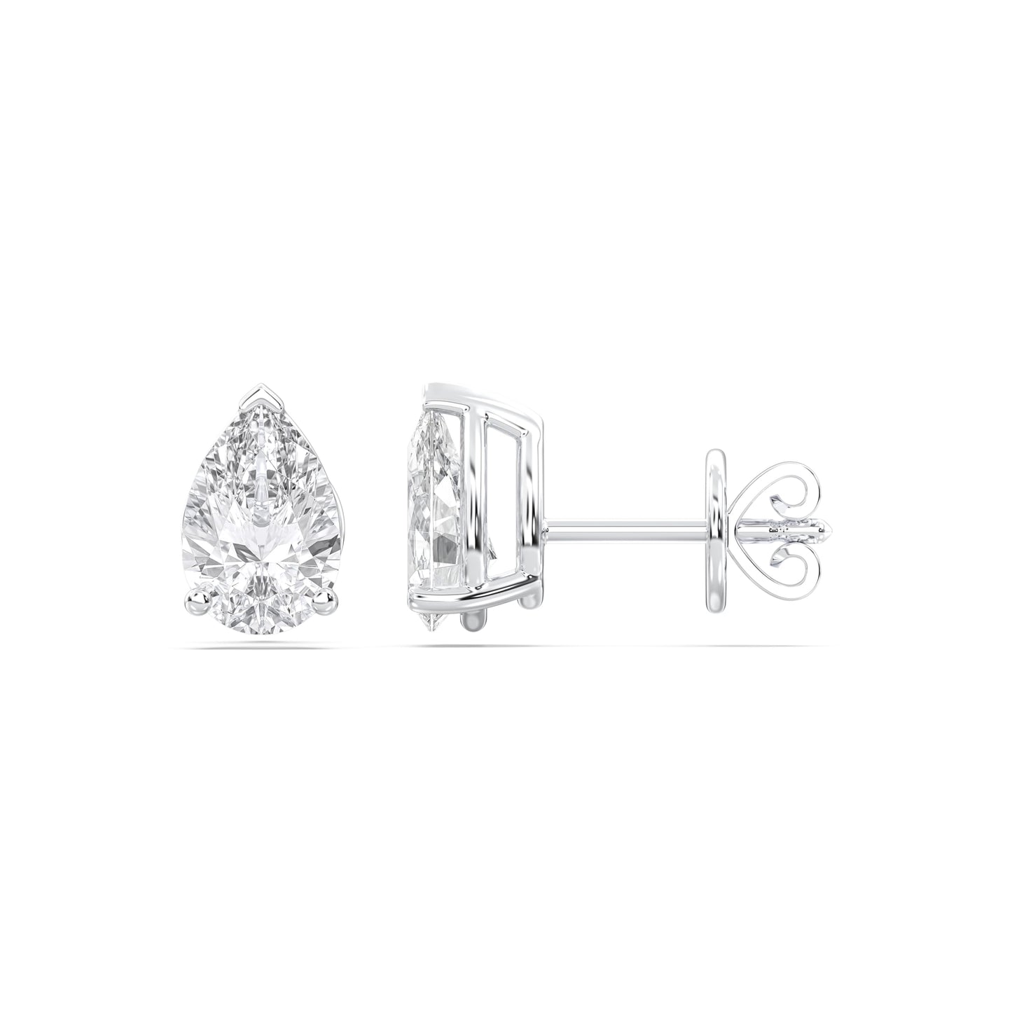 Certified 2-5 Carat Pear Cut Diamond Stud Earrings for Women – Classic Solitaire 3 Prong Setting – 10K, 14K & 18K – White Gold, Yellow Gold & Rose Gold