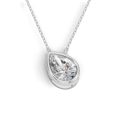 Derosa Jewels Lab Grown Pear Shape Diamond Pendant Necklace for Women | 0.75 Carat Bezel Set F-G/VS Diamond | Solid 10K 14K 18K Rose White Yellow Gold | Teardrop Solitaire Necklace Gift