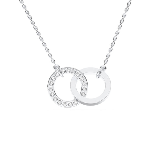Derosa Jewels Lab Grown Diamond Circle Necklace for Women in 10KT 14KT 18KT Gold (Yellow, White, Rose) | Double Circle Pendant | 16 Inch Necklace with 18 Inch Extension Chain