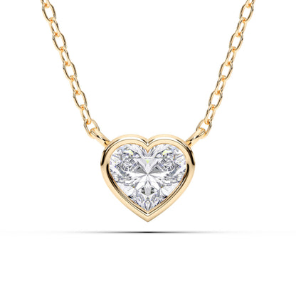 Derosa Jewels 1 Carat Heart Cut Lab Grown Diamond Pendant Necklace for Women | Bezel Set Solitaire in 10K 14K 18K Rose White Yellow Gold | Elegant Fine Jewelry Gift for Anniversary Valentine Birthday