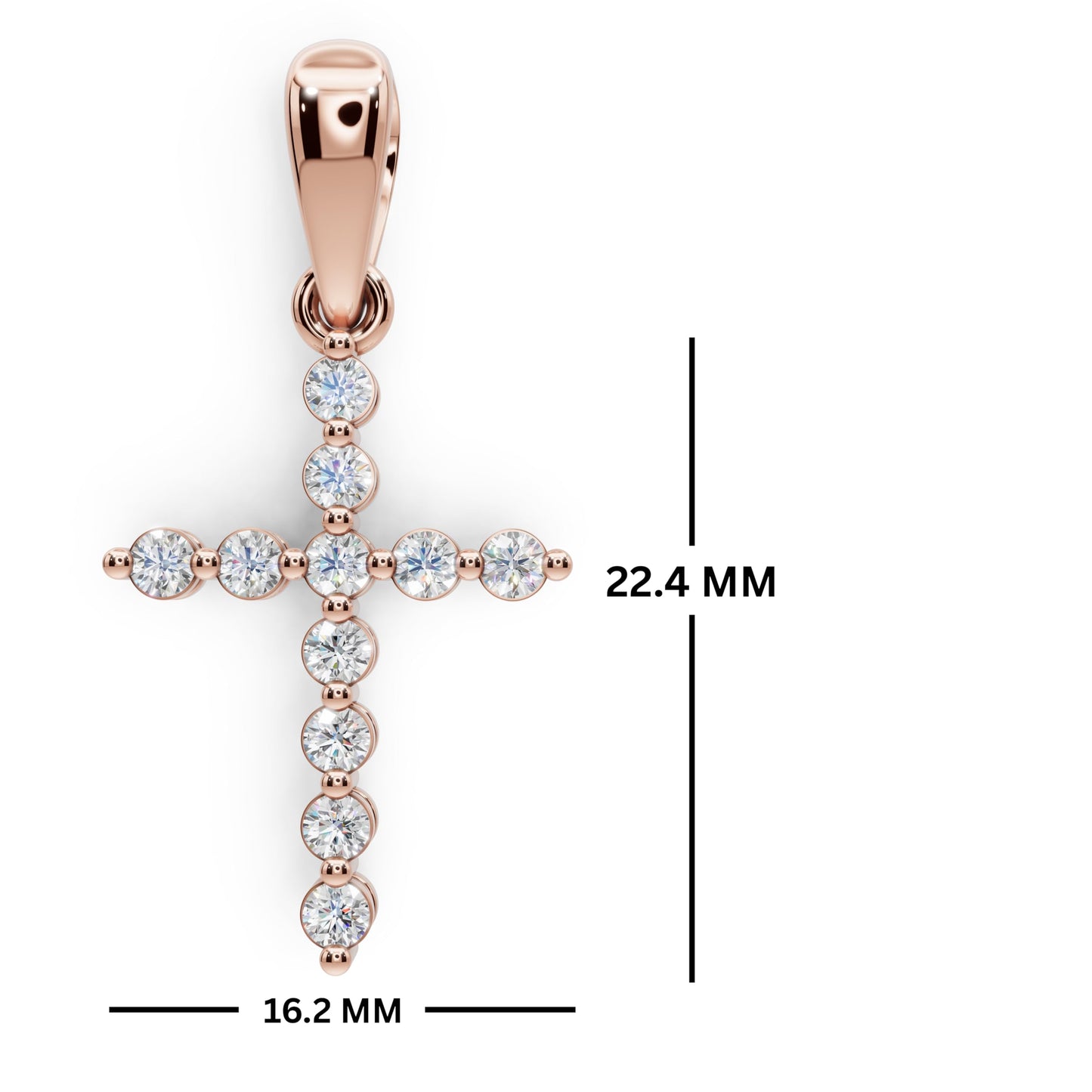 Derosa Jewels Lab Grown Diamond Cross Pendant Necklace for Women | 0.25-1.00 Carat Round Cut F-G/VS Diamonds | Solid 10K/14K/18K Rose, White, Yellow Gold | 18 Inch Chain Religious Jewelry Gift