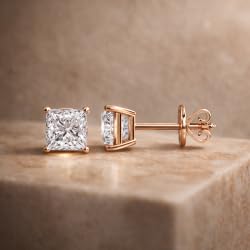 Certified 2-5 Carat Princess Cut Diamond Stud Earrings for Women – Push Back Solitaire Princess Diamond Studs in 10K, 14K & 18K Gold – Rose, White and Yellow Gold
