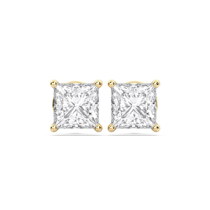 Certified 2-5 Carat Princess Cut Diamond Stud Earrings for Women – Push Back Solitaire Princess Diamond Studs in 10K, 14K & 18K Gold – Rose, White and Yellow Gold