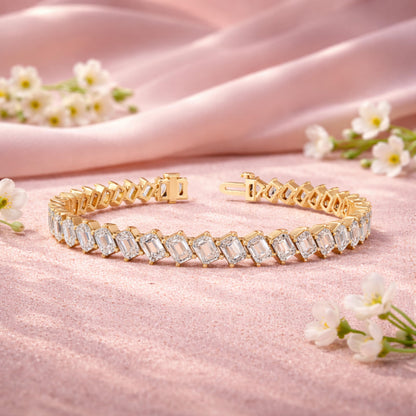 Derosa Jewels 10 Carat Emerald Cut Lab Grown Diamond Tennis Bracelet for Women – 7, 7.5 or 8 Inch, 10K 14K 18K Solid Gold (White, Yellow or Rose Gold), Certified Diamond Bracelet, Fine Jewelry Gift