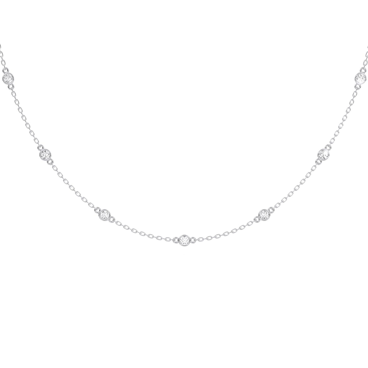 Derosa Jewels Lab Grown Diamond Station Necklace 4 CT Total (15 Stone) – 10K 14K 18K Solid Gold, Bezel Set Round Diamonds, 16"+2" Adjustable Chain, Yellow White Rose Gold