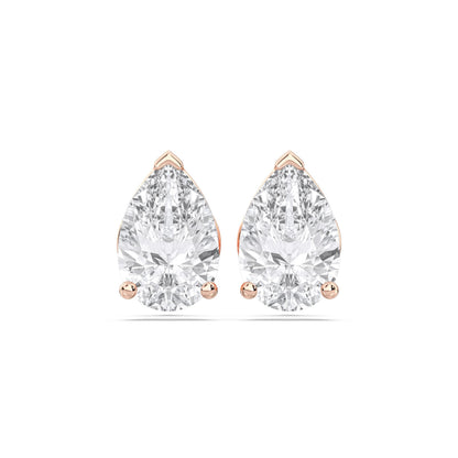 Certified 2-5 Carat Pear Cut Diamond Stud Earrings for Women – Classic Solitaire 3 Prong Setting – 10K, 14K & 18K – White Gold, Yellow Gold & Rose Gold